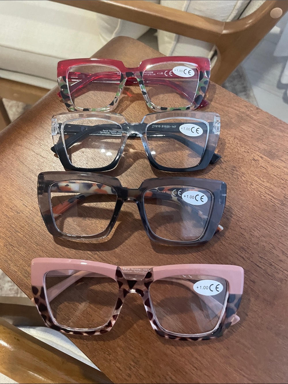 4 pairs of Trendy Square reading Glasses +1.00
